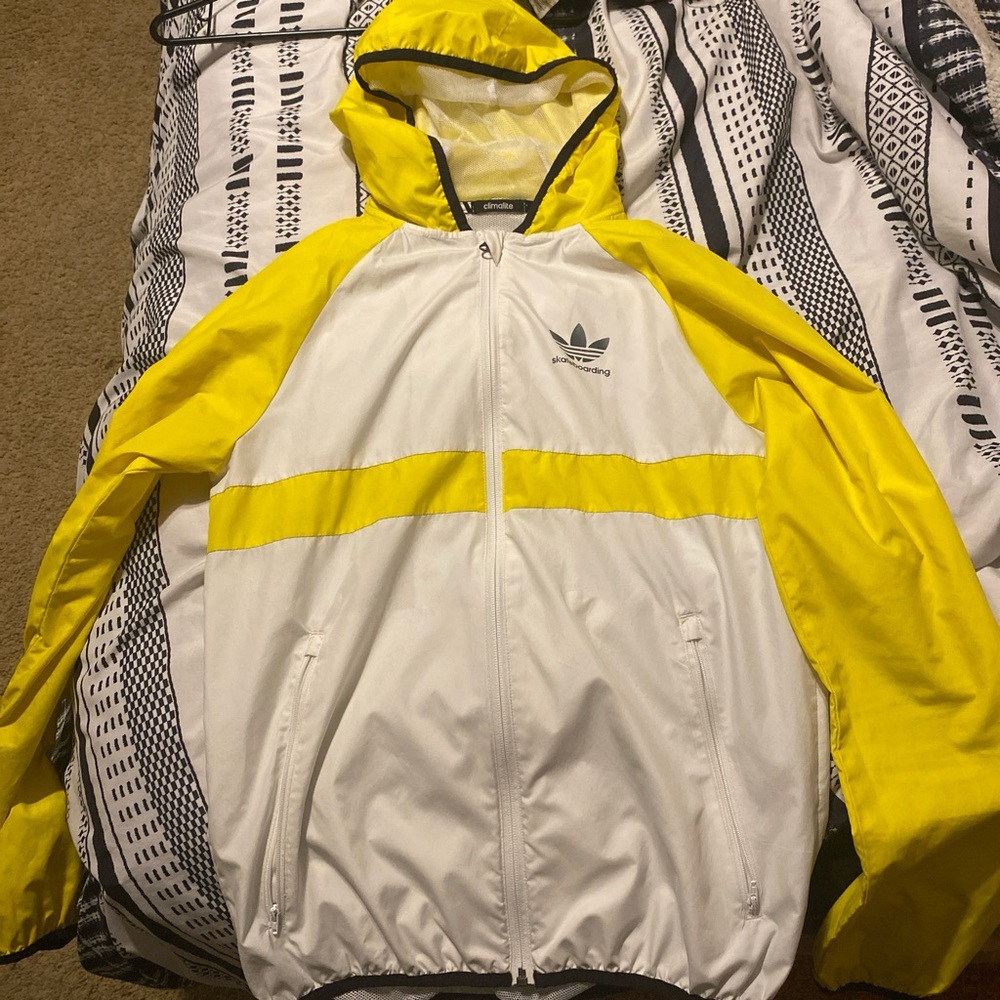Adidas Men's Bright Yellow and White Windbreaker